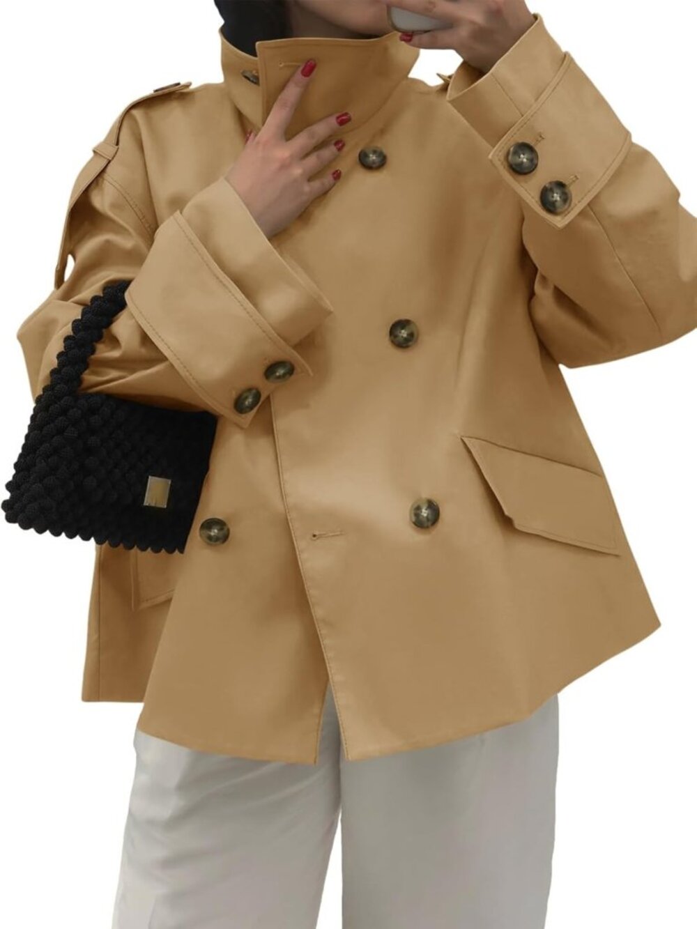 Cropped Oversized Double Breasted Trench Coat | Fall Casual Short Jacket